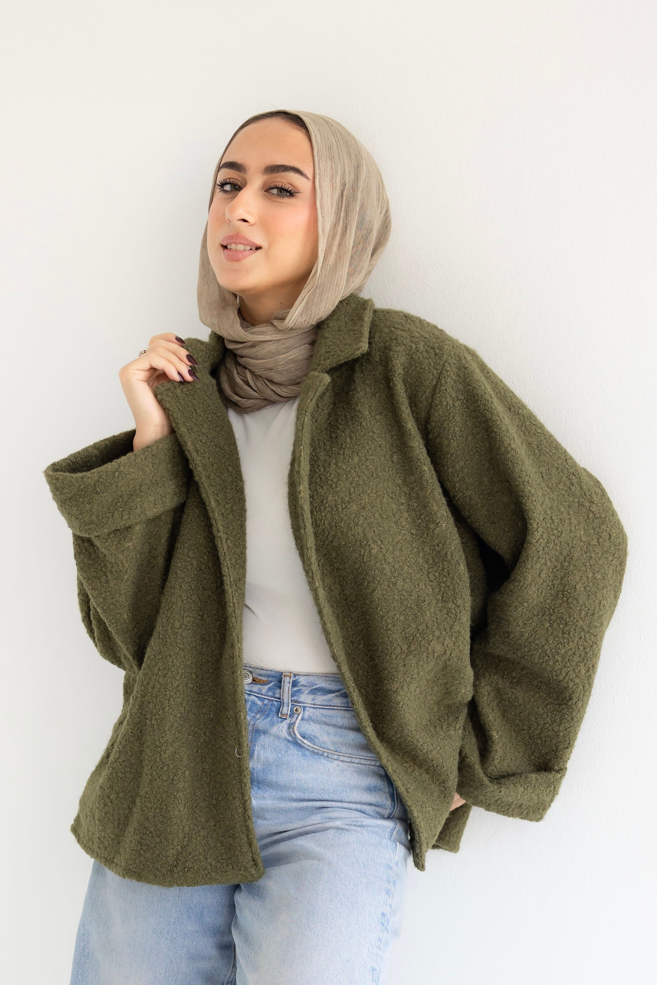 Fluffy jacket olive